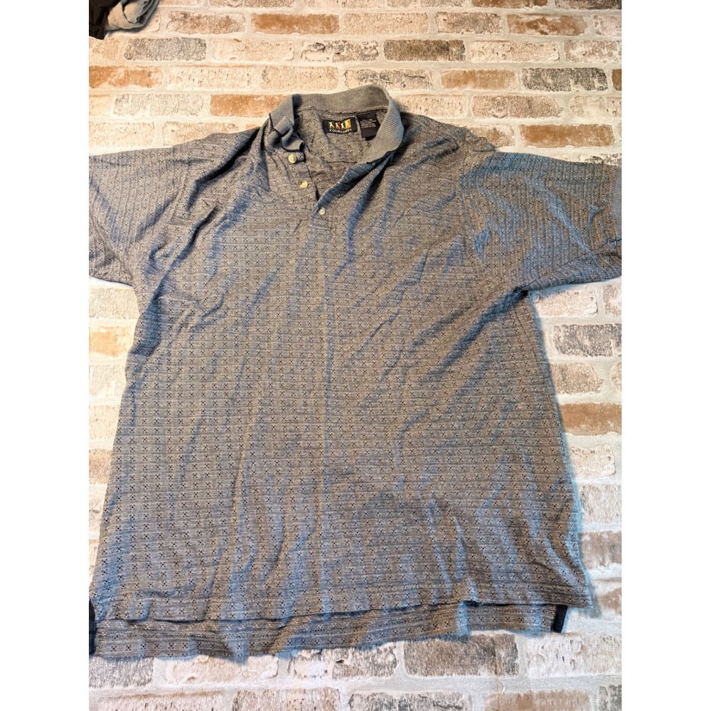 Foursome‎ Mens XL Golf Polo Shirt Grey Black Diamond Knit Cotton Short Sleeve